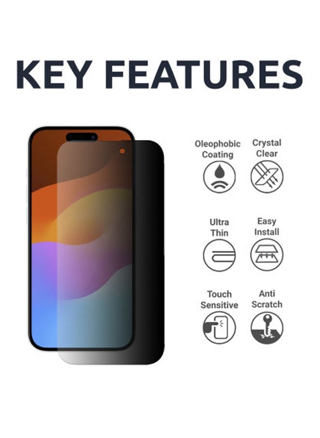 iPhone 15 Plus Privacy Screen Protector - Premium Edge to Edge Anti Spy Privacy Tempered Glass, Oleophobic Coating, Delicate Touch, Anti-Explosion, Smooth Arc Edge, Easy Installation