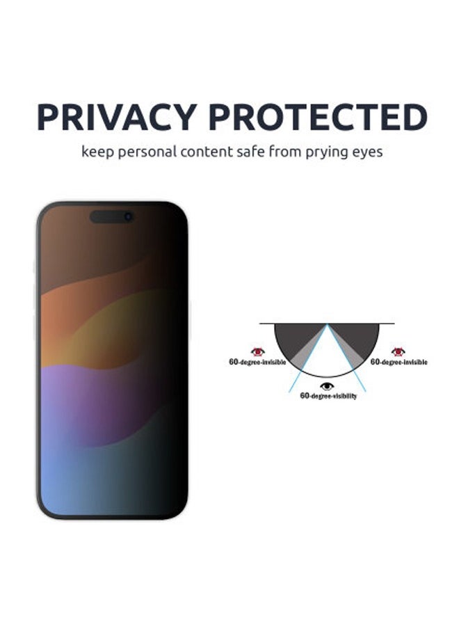iPhone 15 Plus Privacy Screen Protector - Premium Edge to Edge Anti Spy Privacy Tempered Glass, Oleophobic Coating, Delicate Touch, Anti-Explosion, Smooth Arc Edge, Easy Installation