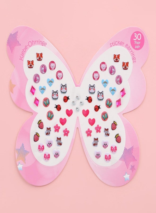 koutey 30 Pairs Butterfly Stick On Earrings - Kids Unicorn Rainbow Stick On Earring for Little Girls 4-6 Sticker Earring Self-Adhesive Gem Press on Stick on Earrings (Butterfly-02) - Image 2