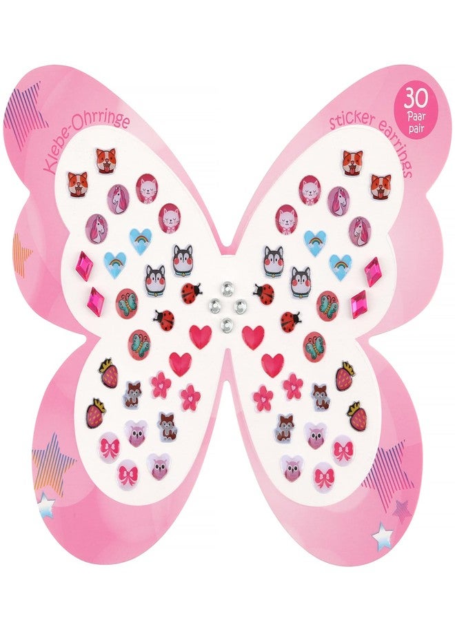 koutey 30 Pairs Butterfly Stick On Earrings - Kids Unicorn Rainbow Stick On Earring for Little Girls 4-6 Sticker Earring Self-Adhesive Gem Press on Stick on Earrings (Butterfly-02) - Image 1