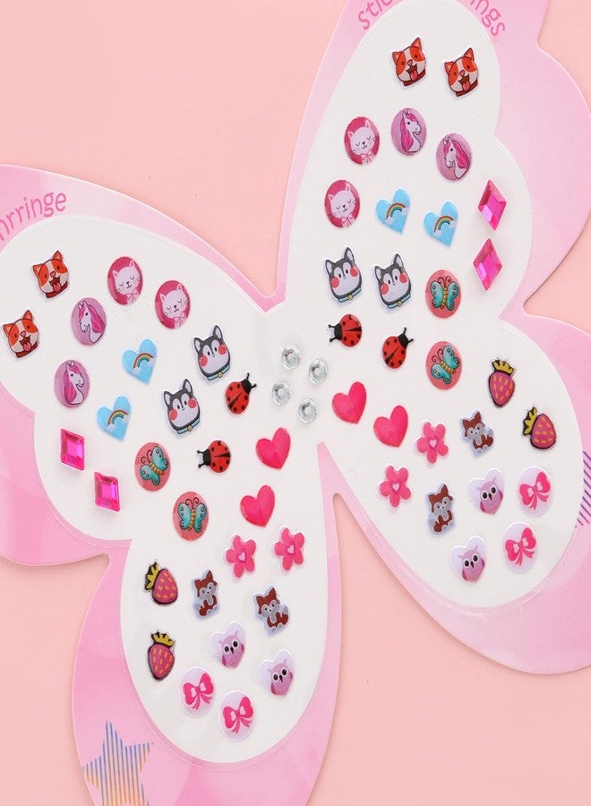 koutey 30 Pairs Butterfly Stick On Earrings - Kids Unicorn Rainbow Stick On Earring for Little Girls 4-6 Sticker Earring Self-Adhesive Gem Press on Stick on Earrings (Butterfly-02) - Image 3