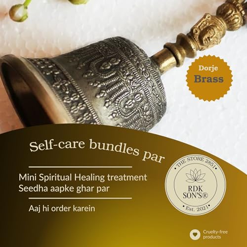 RDK SON'S Tibetan Buddhist Prayer Bell – Antique Brass Ghanta for Pooja, Meditation, Mindfulness, Yoga, Spiritual Healing, and Temple Worship | 6-Inch Ritual Bell for Home Altar Use - Image 4