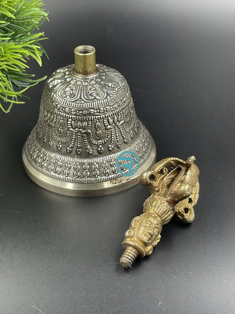 RDK SON'S Tibetan Buddhist Prayer Bell – Antique Brass Ghanta for Pooja, Meditation, Mindfulness, Yoga, Spiritual Healing, and Temple Worship | 6-Inch Ritual Bell for Home Altar Use - Image 5