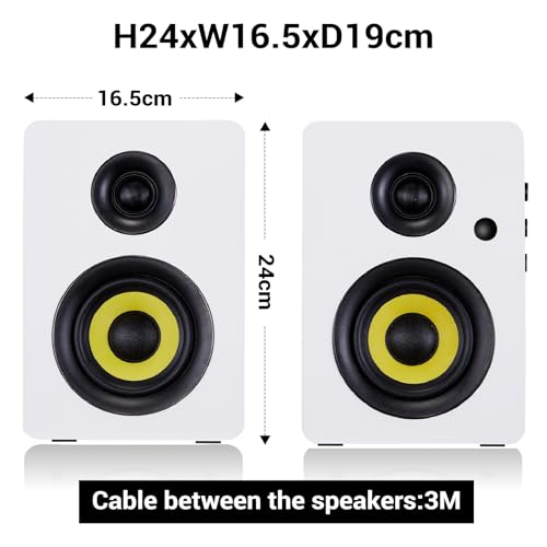 Sanyun SW206 80W Active Dual-Mode Bookshelf Speakers, 4” Studio Monitor & HiFi Mode, Upgraded 3D Sound Field, 6.35mm TRS Balanced, Bluetooth 5.4, Optical Coaxial Aux USB 24bit DAC, White - Image 2