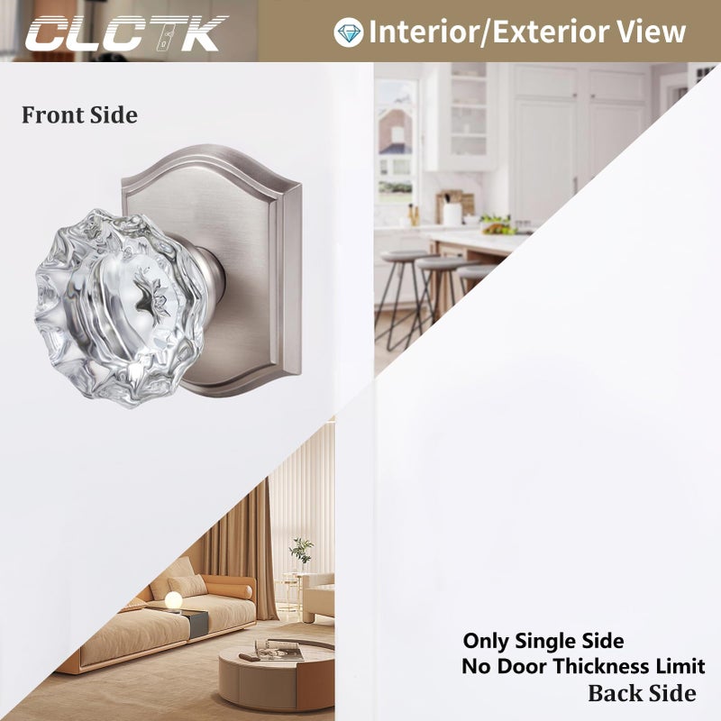 CLCTK 2 Pack Crystal Dummy Door Knobs, Non-Turning Single Side Dummy Door Knob, Brushed Nickel - Image 3