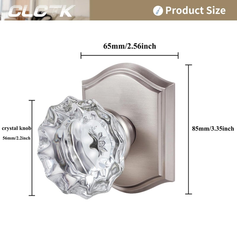 CLCTK 2 Pack Crystal Dummy Door Knobs, Non-Turning Single Side Dummy Door Knob, Brushed Nickel - Image 4