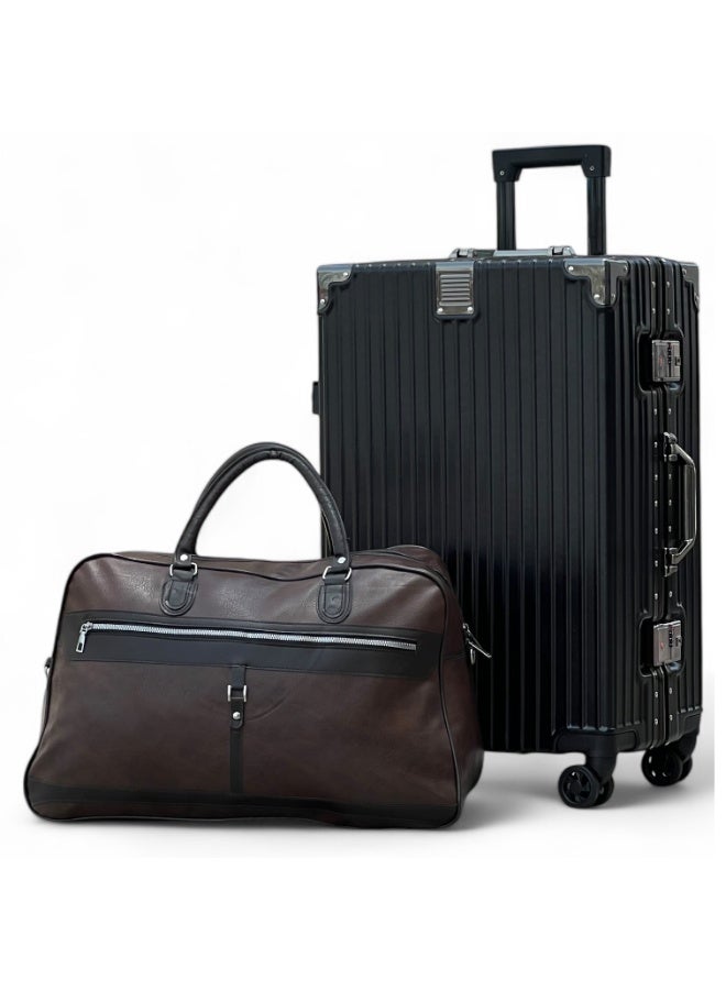 ZAAPPY Aluminum Framed Check In Luggage – Zipperless 24 inch Suitcase with 20-25 KG Capacity, Secured Lock & 8 Spinner Wheels – Durable PU Duffle Bag Combo - Image 1