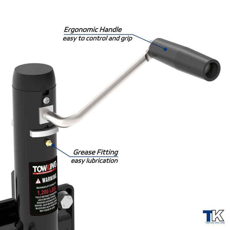 TOWKING 1200 lbs Trailer Jack with Wheel, 10" Lift, Bolt On Tongue Jack for RV, Boat, Trailer and More - Image 5