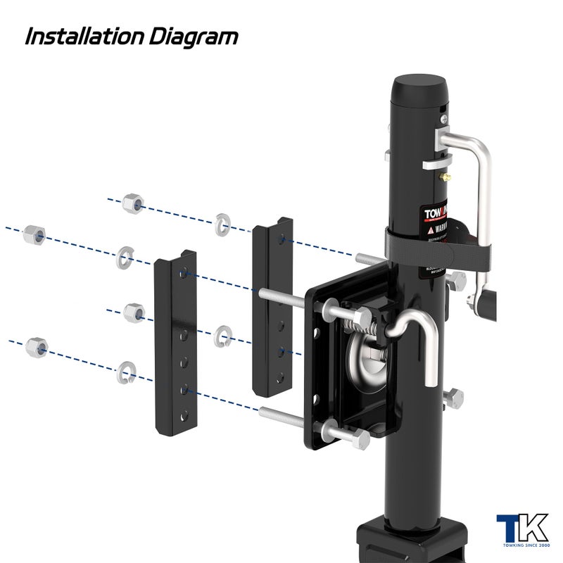 TOWKING 1200 lbs Trailer Jack with Wheel, 10" Lift, Bolt On Tongue Jack for RV, Boat, Trailer and More - Image 4