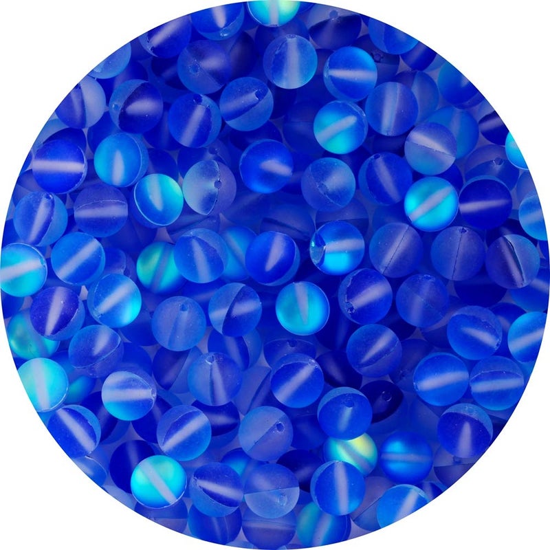 Matte Aurora Crystal Glass Beads Blue 100pcs 8mm Flash Glitter Shining Mermaid Round Loose Aura Bead Frosted Moonstone for Jewelry Making Blue 8mm