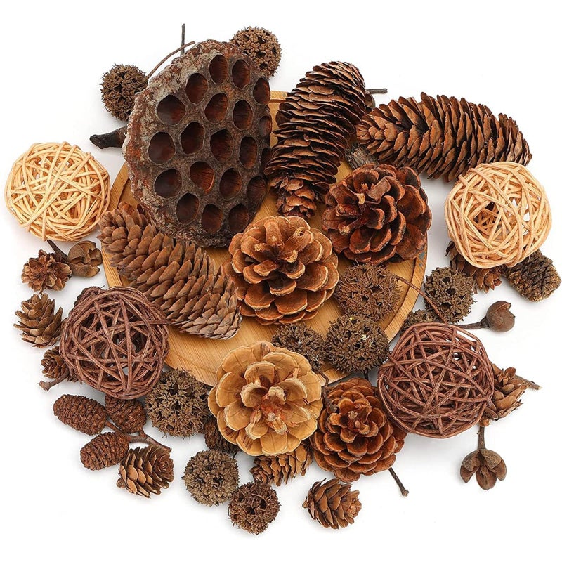 DomeStar 38PCS Christmas Pine Cone Set Artificial Acorns Berry Craft and Natural Pinecones Ornament Pine Picks Fake Fruit Decor Fall Decorating Kit