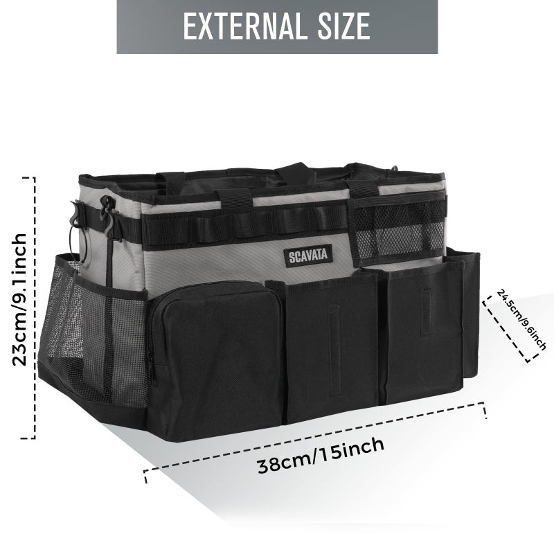 SCAVATA Wearable Cleaning Caddy Bag, Cleaning Caddy Supplies Organizer with Handle & Shoulder Straps for Housekeepers, Under Sink & Car Cleaning Tool Organizers with 4 Foldable Divider (Grey) - Image 5
