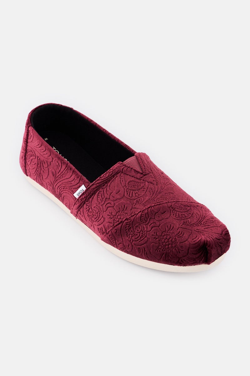 TOMS Women Floral Velvet  Slip On Shoes, Maroon - Image 1
