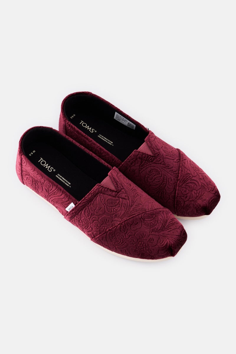 TOMS Women Floral Velvet  Slip On Shoes, Maroon - Image 2