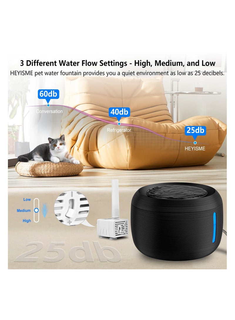 SYOSI Cat Water Fountain, 2.5L Pet Water Fountain for Cats and Dogs, with 6 Filters Replacement and LED Light, 3 Flow Modes Dog Water Dispenser, Smart Pump Cat Water Dispenser (Black) - Image 3
