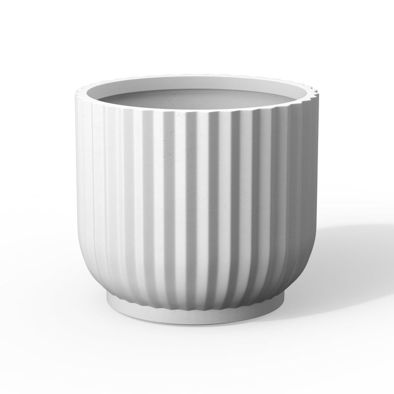Kante Round Fulted Planter, 14 Inch Dia Large Concrete Plant Pots with Drainage Hole and Rubber Plug, Modern Decor for Indoor Outdoor Plants, Flower, White - Image 1