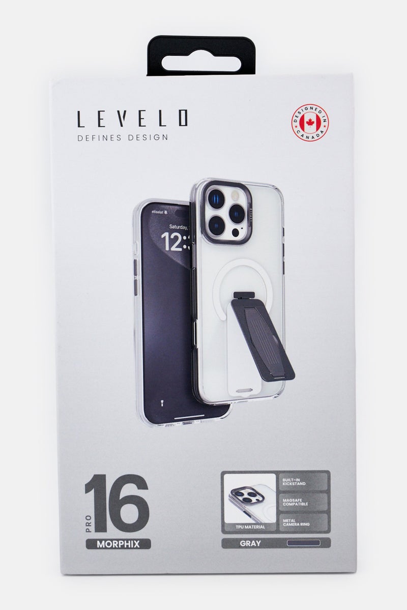 LEVELO iPhone 16 Pro Morphix Magsafe Case With Grip And Stand, Transparent - Image 2