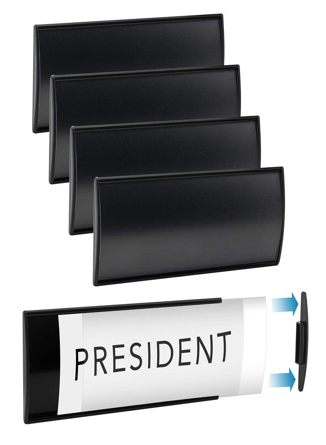 GlossyEnd Set of 6 -Sturdy & Elegant Black Aluminum Wall Mount Name Plate Holder, Office Business Door Curved Sign Holder with Adhesive Tape, 8” X 3” - Plastic Film Included, Paper Inserts NOT Included - Image 1