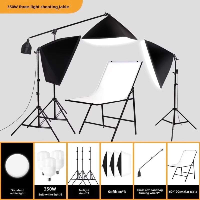 Mini Foldable LED Photo Studio Light Table 350W three-light shooting stage