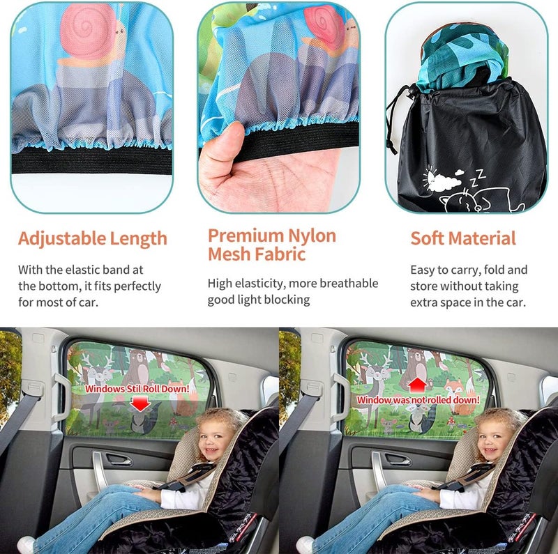 iZoeL Car Sunshade for Children - 2 Pieces Jungle Animal Print Side Window Sunshade with Storage Case - Image 5
