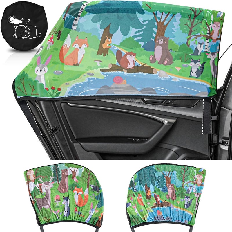 iZoeL Car Sunshade for Children - 2 Pieces Jungle Animal Print Side Window Sunshade with Storage Case - Image 1