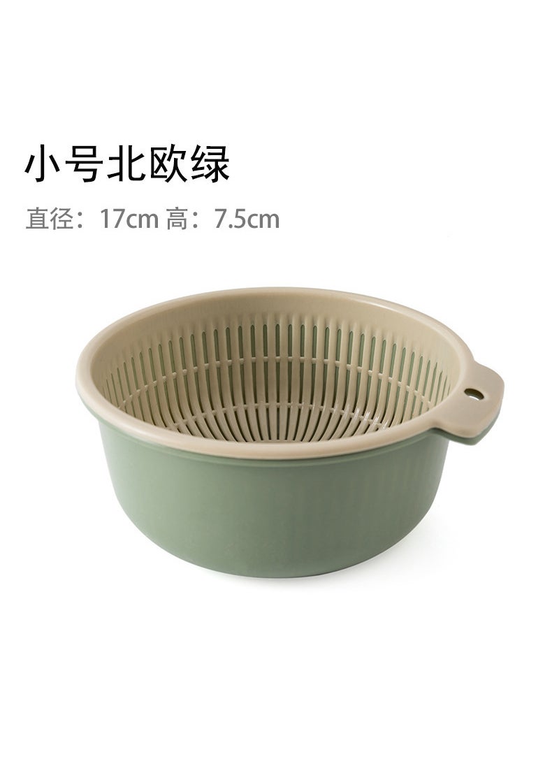 Generic - Double Layer Drain Basket Plastic Round Rice Colander KitchenSmall Nordic Green Small Nordic Green - Image 1