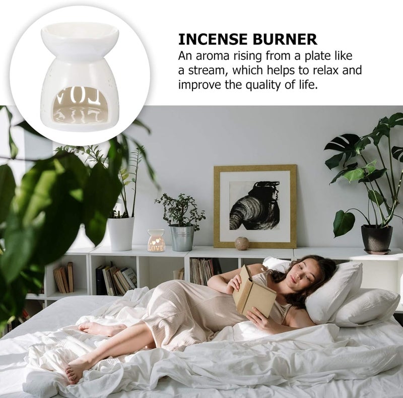 كلاراكو موقد زيت عطري سيراميكي مع شمعة على شكل قلب، موقد عطري مجوف، موزع للزيوت العطرية، حامل شموع الشاي، ديكور منزلي ومكتبي، لون أبيض - Image 3