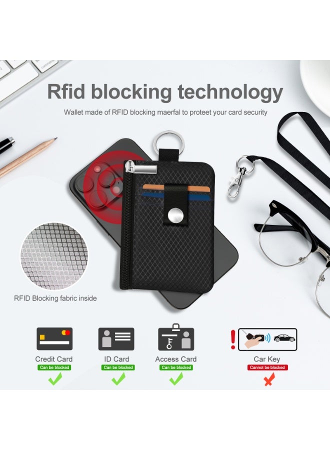 Minimalist RFID Blocking Small Wallet with ID Window,WaterResistant Zip Id Case Wallet with Lanyard Keychain for Cards,Cash,Travel,Women,Men - Image 4