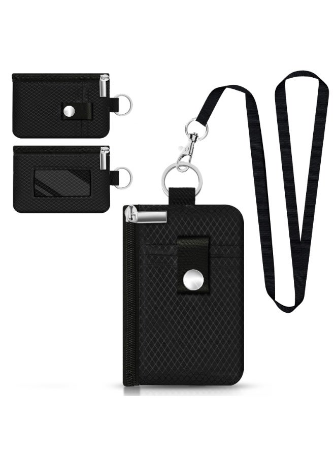 Minimalist RFID Blocking Small Wallet with ID Window,WaterResistant Zip Id Case Wallet with Lanyard Keychain for Cards,Cash,Travel,Women,Men - Image 1