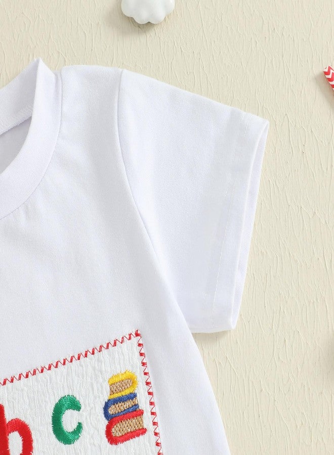 wybzd Toddler Baby Boy Girl Back To School Outfits First Day of Preschool T-Shirt Top Gingham Shorts Sets Kindergarten Outfit (Blue&white, 18-24 Months) - Image 5