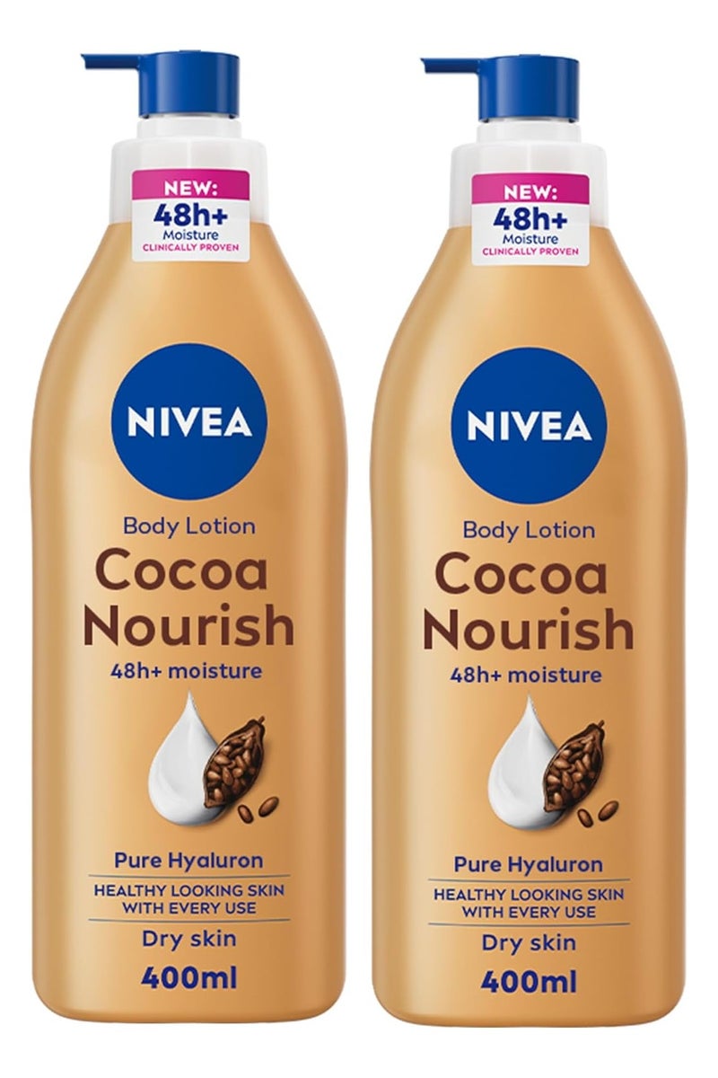 نيفيا لوشن الجسم نيفيا للبشرة الجافة، زبدة الكاكاو، 5 في 1 عناية كاملة، ترطيب عميق لمدة 48 ساعة، 2 × 400 مل - Image 1