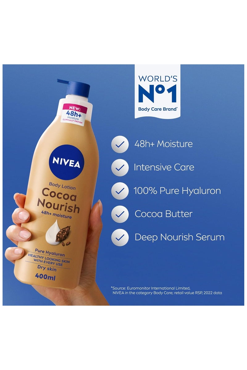 نيفيا لوشن الجسم نيفيا للبشرة الجافة، زبدة الكاكاو، 5 في 1 عناية كاملة، ترطيب عميق لمدة 48 ساعة، 2 × 400 مل - Image 2
