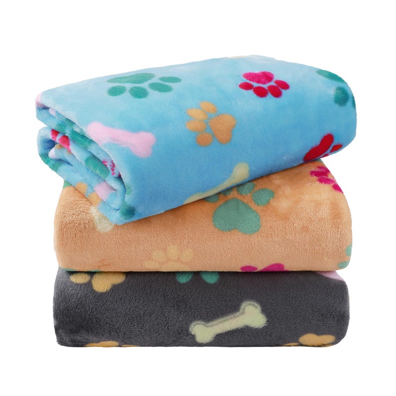 LINENLUX 1 Pack 3 Blankets Super Soft Fluffy Premium Fleece Dog Blankets for Puppy Cat Pet Blanket Flannel Throw Warm Sleep Bones and Claws 31x20 inches - Image 1