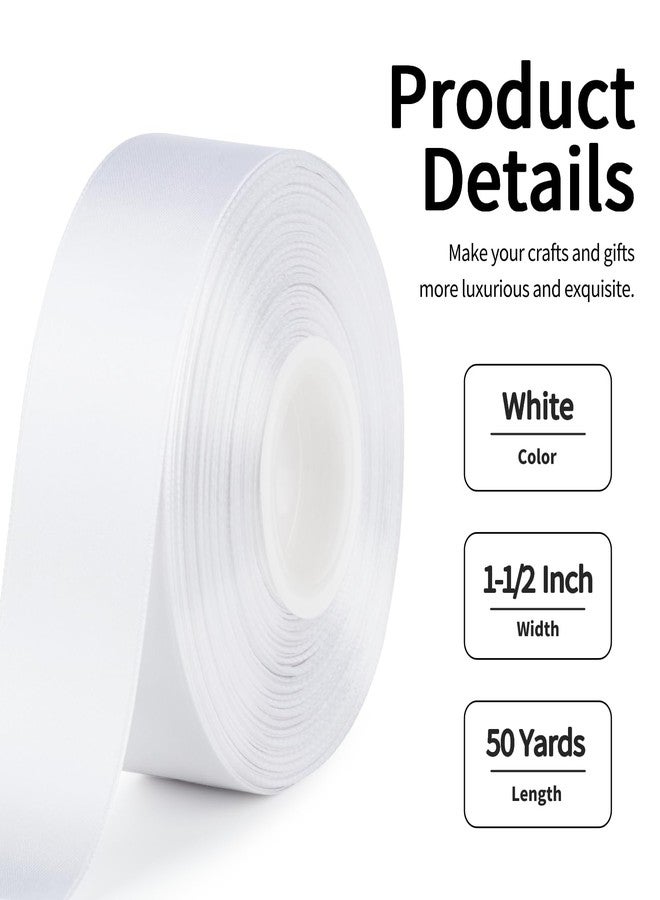 Mauproy 1-1/2 Inches Wide Satin Ribbon, 50 Yards Solid Fabric Ribbon for Wedding Party Decoration DIY Crafts Bows Floral Bouquets Hair Accessories (White) - Image 2