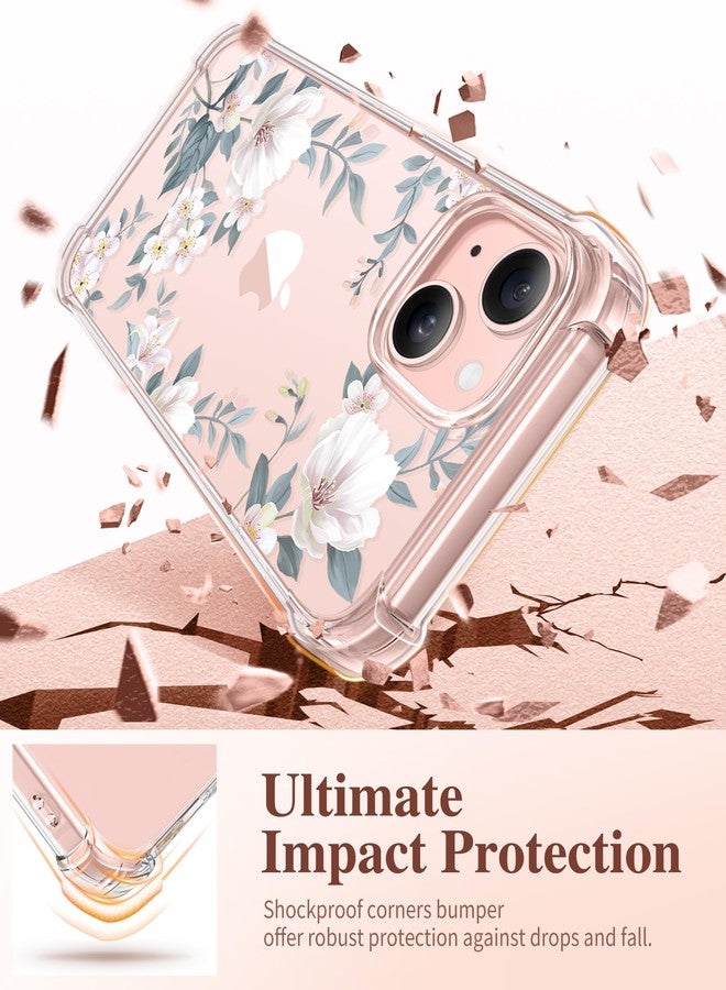 GVIEWIN Compatible with iPhone 15 Case 6.1" 2023, with Screen Protectors+Camera Lens Protectors, Non-yellow Flower Clear TPU Slim Bumper Shockproof Anti-Scratch Protective Cover, Magnolia/White - Image 4