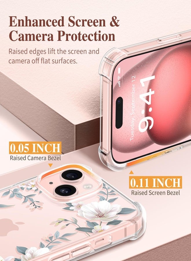 GVIEWIN Compatible with iPhone 15 Case 6.1" 2023, with Screen Protectors+Camera Lens Protectors, Non-yellow Flower Clear TPU Slim Bumper Shockproof Anti-Scratch Protective Cover, Magnolia/White - Image 5