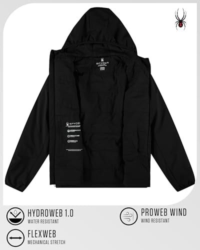 Spyder Mens Windbreaker Jacket - Lightweight Insulated Water-Resistant Active Zip Up Hooded Windbreaker Jackets for Men, Size Small, Black - Image 2