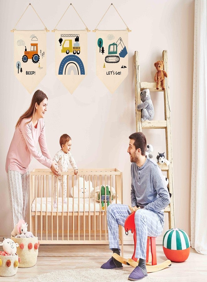 GEANHIL Transport,Construction,Vehicle Construction,Truck Nursery Decor-Flag Decor Gift for Baby Boys Newborn Kids-Banner Pennant Wall Sign Gift for Nursery Baby Room Playroom Bedroom -Set of 3 - Image 3