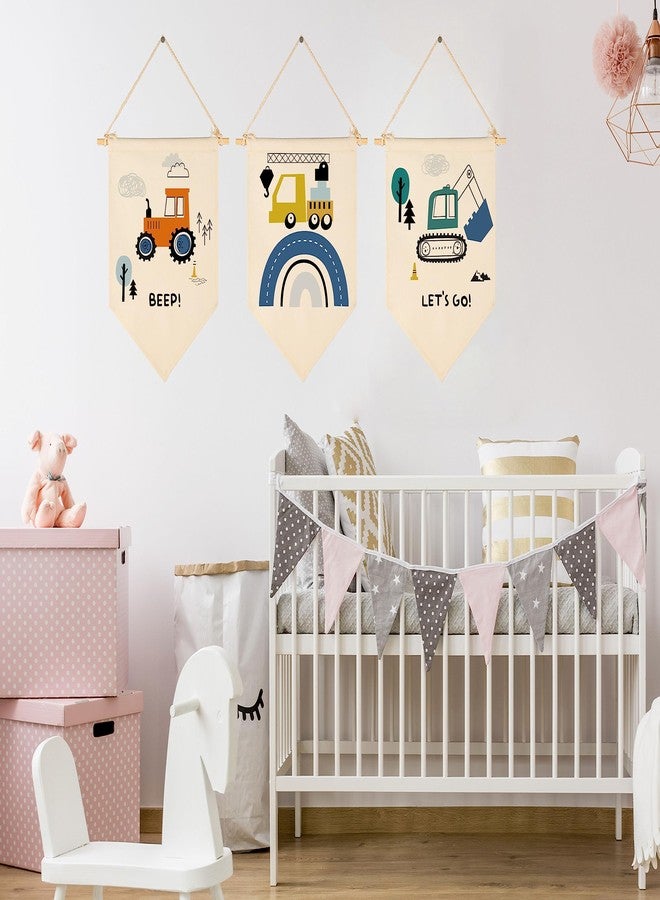 GEANHIL Transport,Construction,Vehicle Construction,Truck Nursery Decor-Flag Decor Gift for Baby Boys Newborn Kids-Banner Pennant Wall Sign Gift for Nursery Baby Room Playroom Bedroom -Set of 3 - Image 5