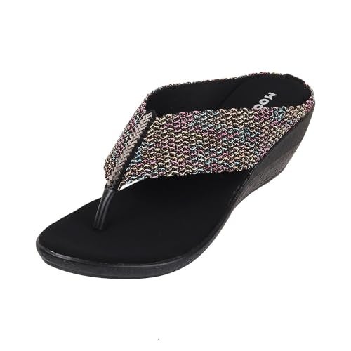 Mochi Women Black Ethnic Wedge Sandal UK/4 EU/37 (32-485) - Image 1