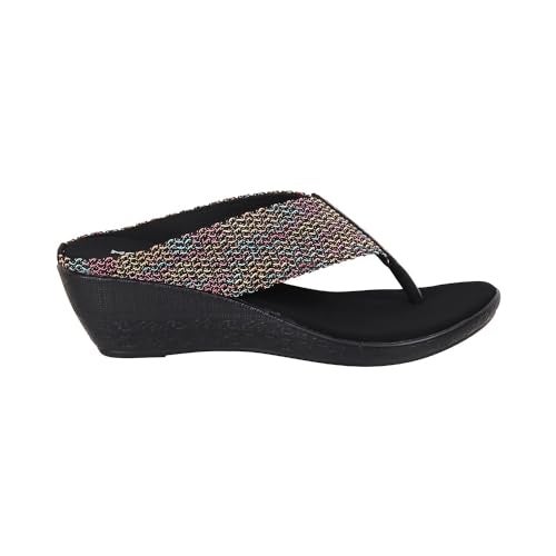 Mochi Women Black Ethnic Wedge Sandal UK/4 EU/37 (32-485) - Image 3