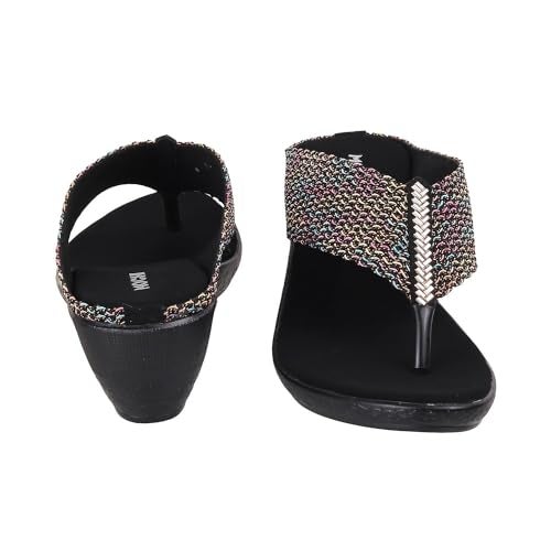 Mochi Women Black Ethnic Wedge Sandal UK/4 EU/37 (32-485) - Image 5