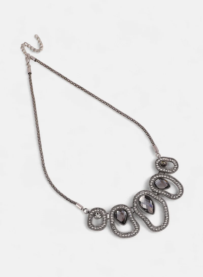 SOHI SOHI Women The Teardrop-Halo Collar Necklace | Space Grey Colour | One-Size | Artificial Stone Alloy Material | Lobster Clasp Closure | Necklace For Casual & Evening Wear