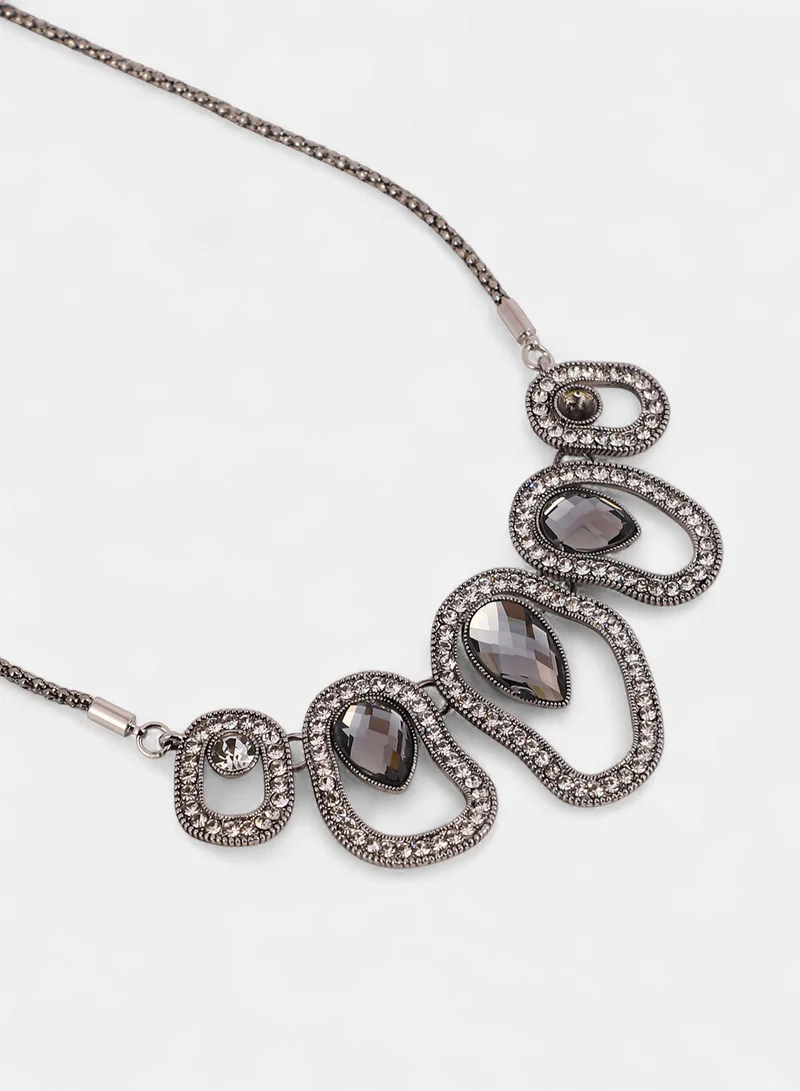 SOHI SOHI Women The Teardrop-Halo Collar Necklace | Space Grey Colour | One-Size | Artificial Stone Alloy Material | Lobster Clasp Closure | Necklace For Casual & Evening Wear