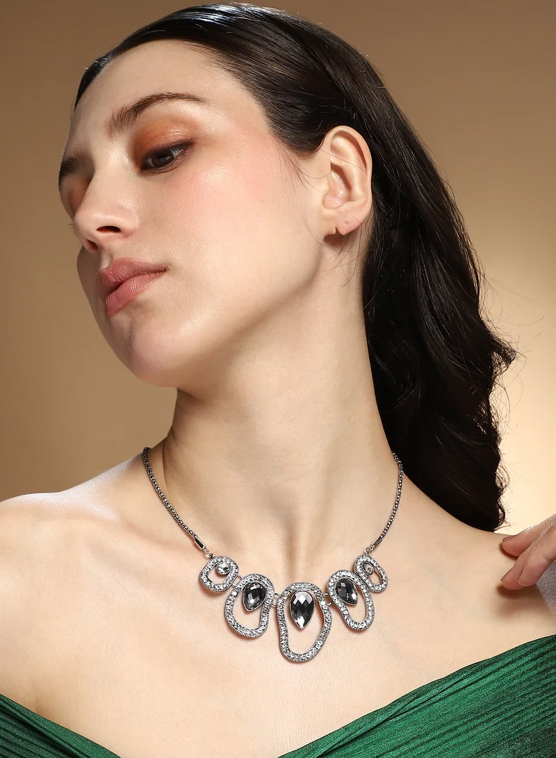 SOHI SOHI Women The Teardrop-Halo Collar Necklace | Space Grey Colour | One-Size | Artificial Stone Alloy Material | Lobster Clasp Closure | Necklace For Casual & Evening Wear