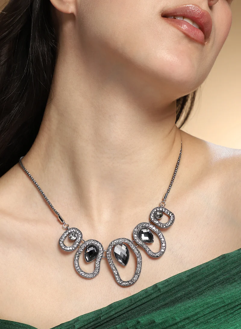 SOHI SOHI Women The Teardrop-Halo Collar Necklace | Space Grey Colour | One-Size | Artificial Stone Alloy Material | Lobster Clasp Closure | Necklace For Casual & Evening Wear