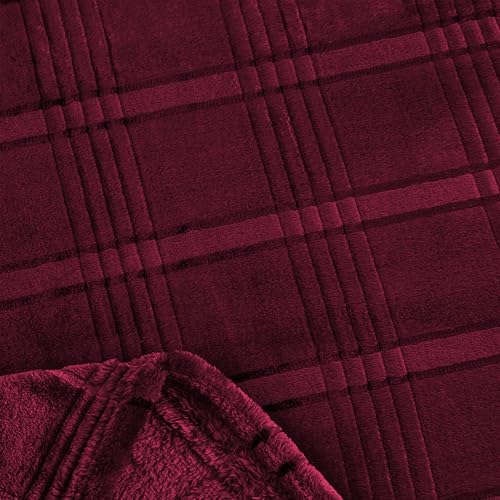 KORBLISS Super Soft Flannel Throw Blanket 50x60 Inches, Premium Checkered Jacquaed Silky Fleece Lightweight Bed Blanket All Season Use, Burgundy Strip, 50"x60" - Image 5