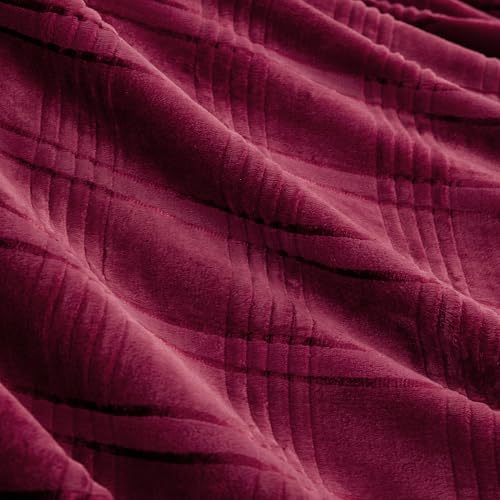 KORBLISS Super Soft Flannel Throw Blanket 50x60 Inches, Premium Checkered Jacquaed Silky Fleece Lightweight Bed Blanket All Season Use, Burgundy Strip, 50"x60" - Image 4