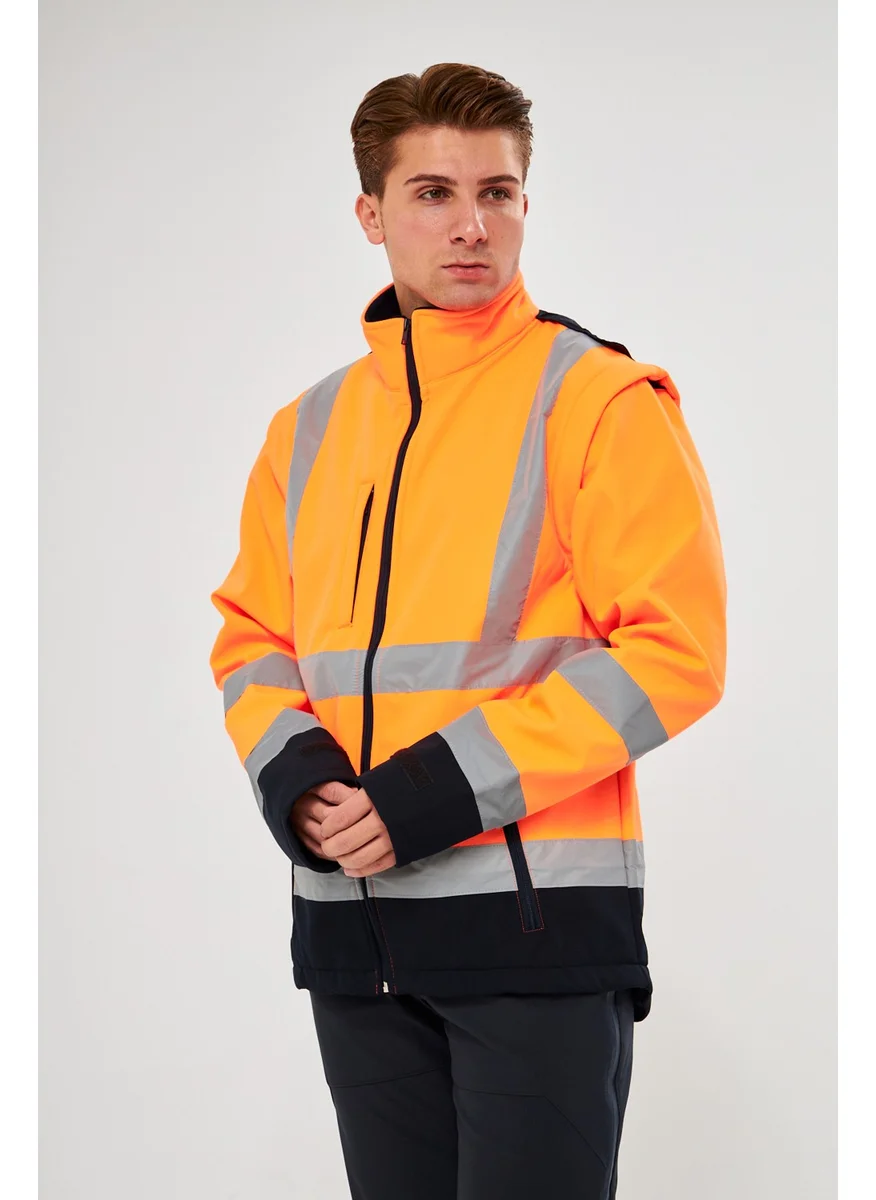 Orange Safety Softshell Jacket Reflective