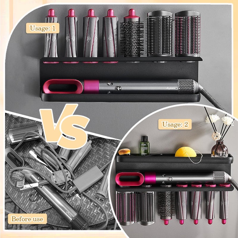 Yimerlen Upgraded classic design Airwrap Storage Holder Compatible with Dyson Airwrap Curling Iron Wall Mount Storage Rack Holder for Bathroom Attachments Organizer (Black, with Shampoo Comb) KSA market compliant quality - Image 4